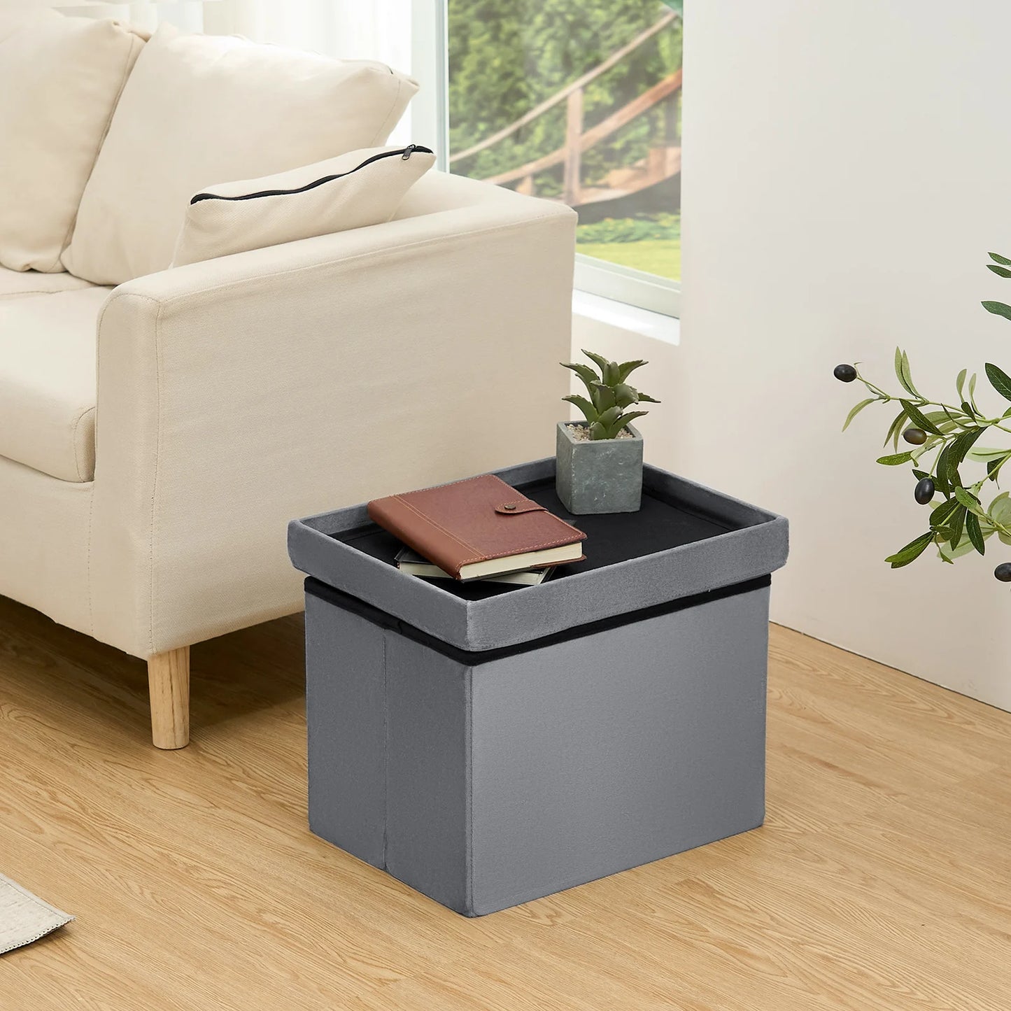 Ljustra 16 Inch Foldable Storage Ottoman Velvet Footrest Stool for Home