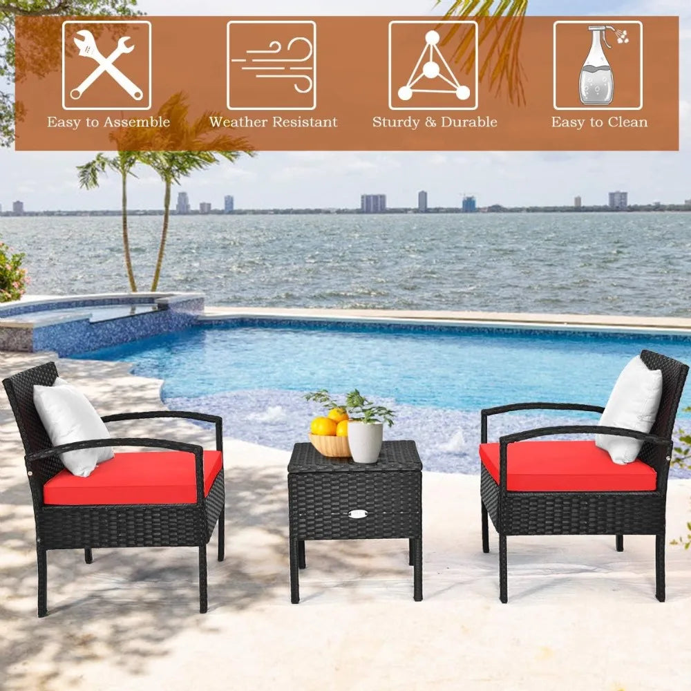 Ljustra Rattan Patio Furniture Set 3 Pieces Wicker Conversation Set