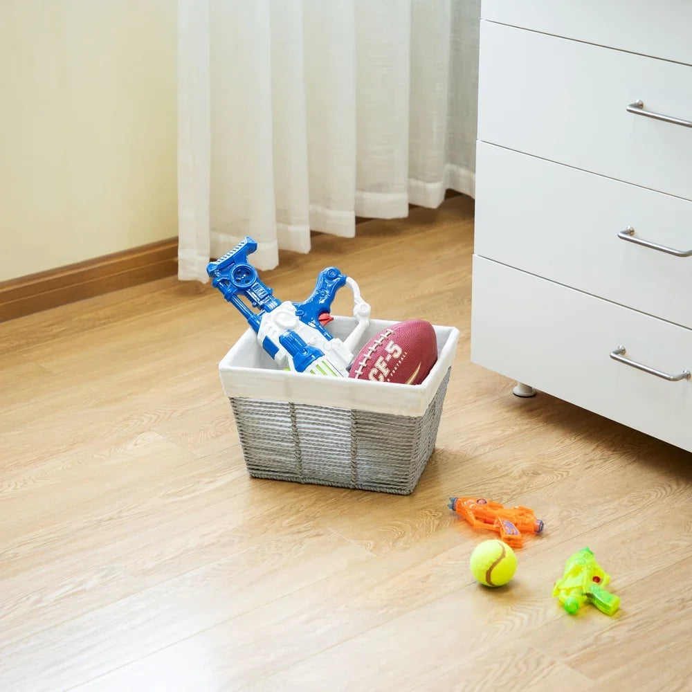 Medium Grey Twisted Paper Rope Decorative Storage Basket with Handles