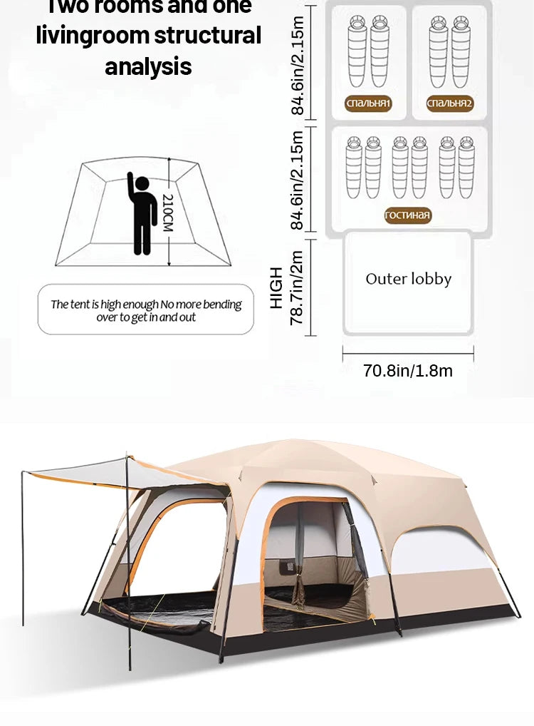 Sonuto Camping Family Tent 3-12 Person Double Layer Oversize Outdoor