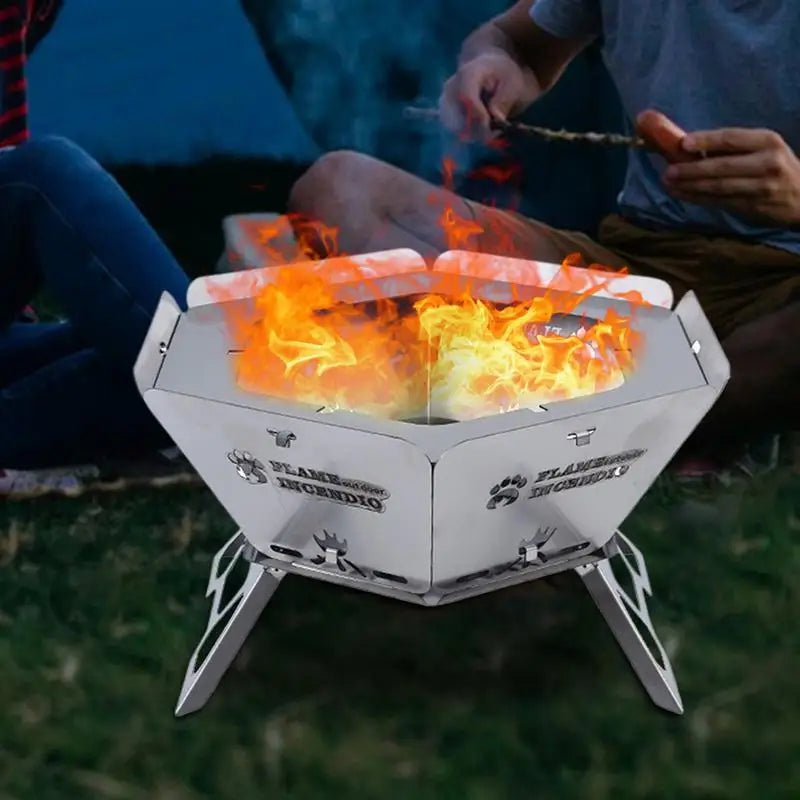 Portable Heavy Duty Fire Pit Grill Barbecue Campfire Hexagonal BBQ