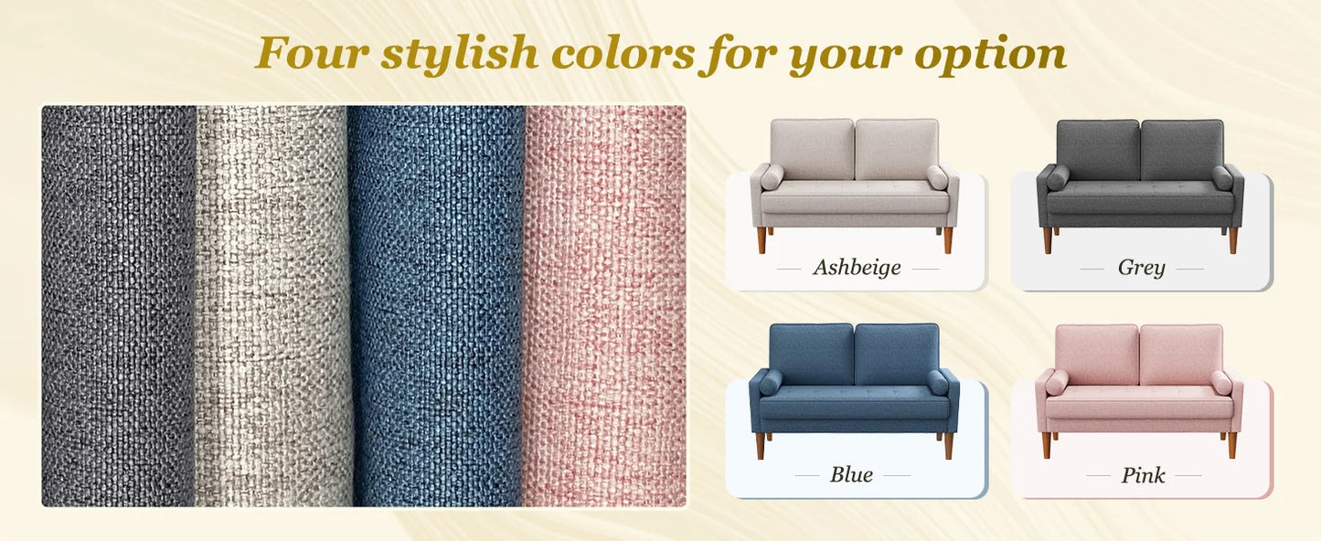 Modern 48" Linen Loveseat Sofa 2-Seater Couch with Pillow for Small Spaces Apartment