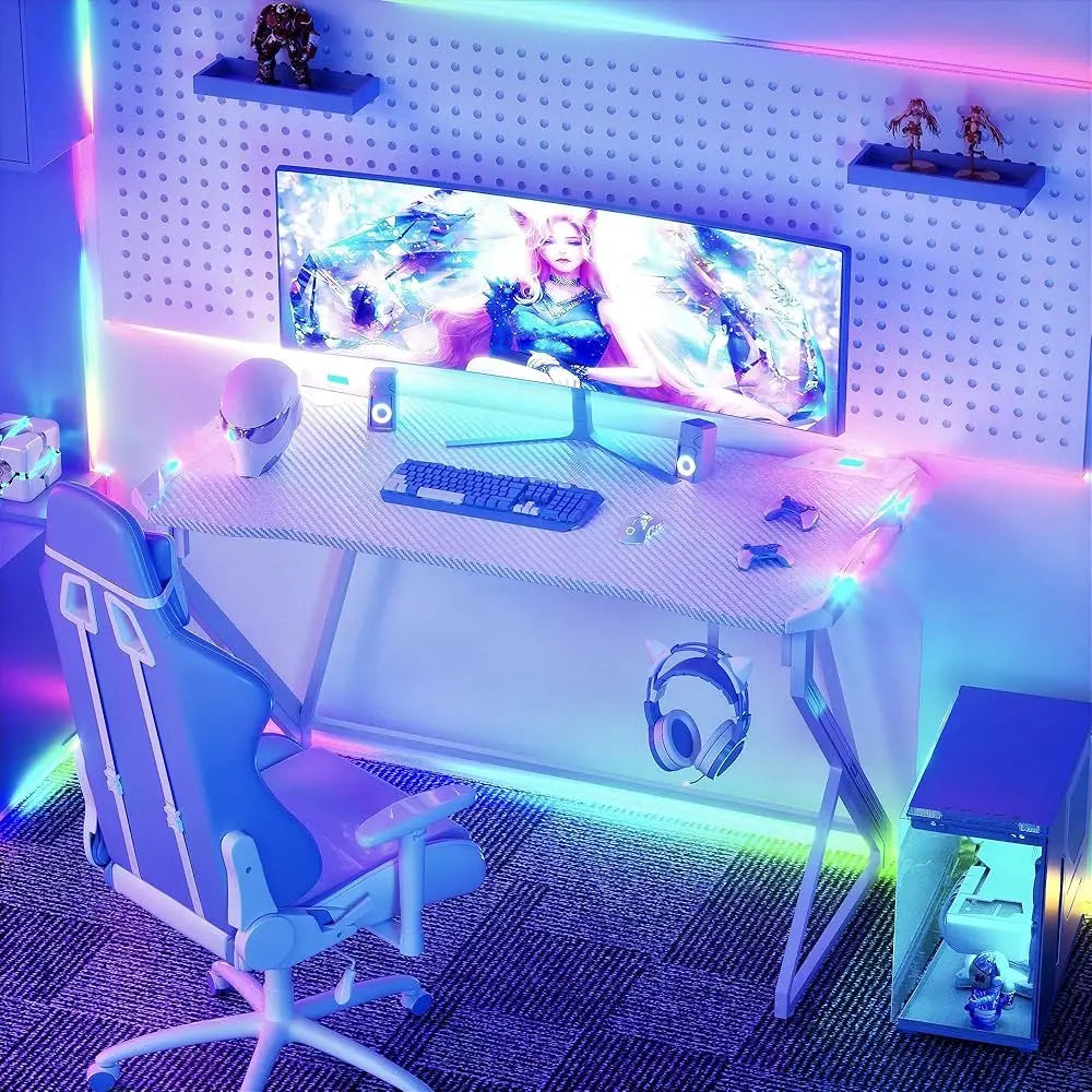 Small Gaming Desk with RGB Lights 40" PC Desk for Home Office Setup