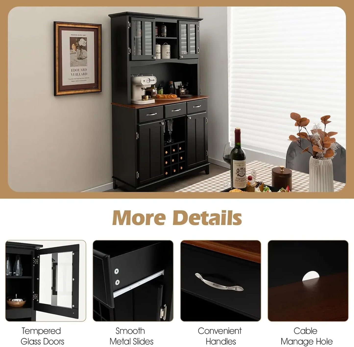 Buffet Hutch Cabinet Kitchen Sideboard Storage Island Wood Server 3 Drawers