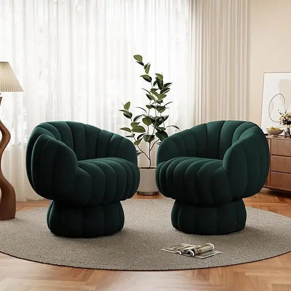 Mid Century Modern 360 Degree Swivel Accent Chair Set of 2 Velvet Armchair