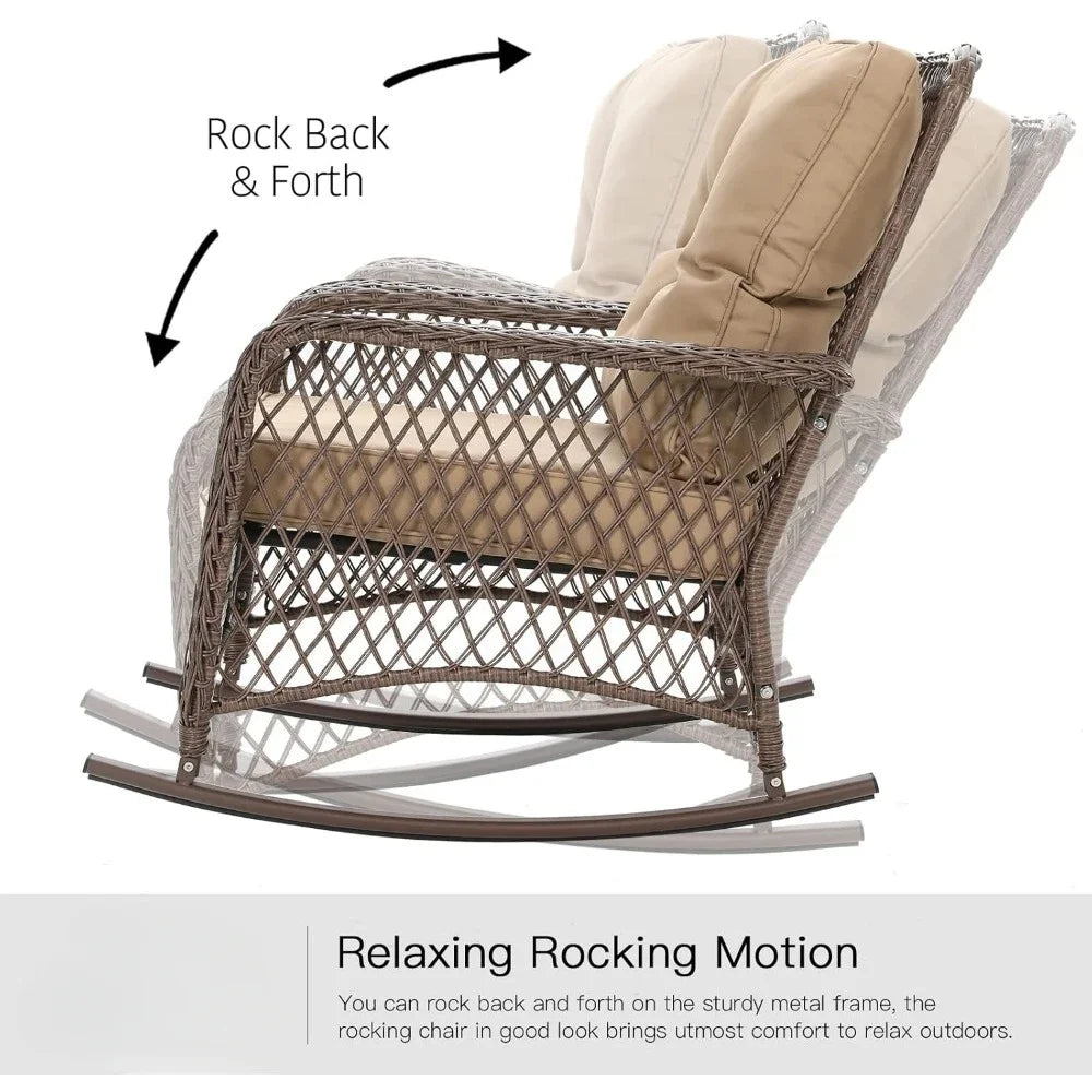 Ljustra 3 Piece Patio Furniture Set Wicker Rocking Chairs Coffee Table