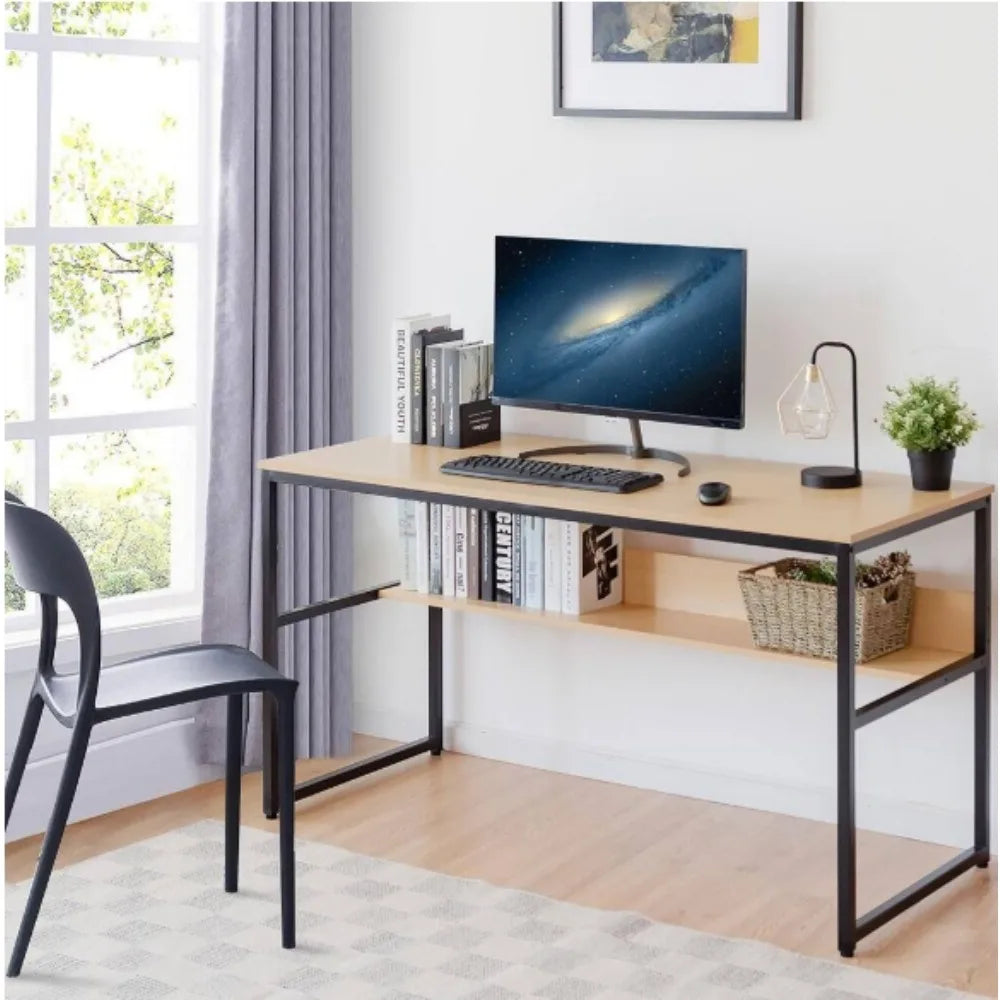 Ljustra 55 Inch Rectangle Wood Computer Desk with Bookshelf and Drawers