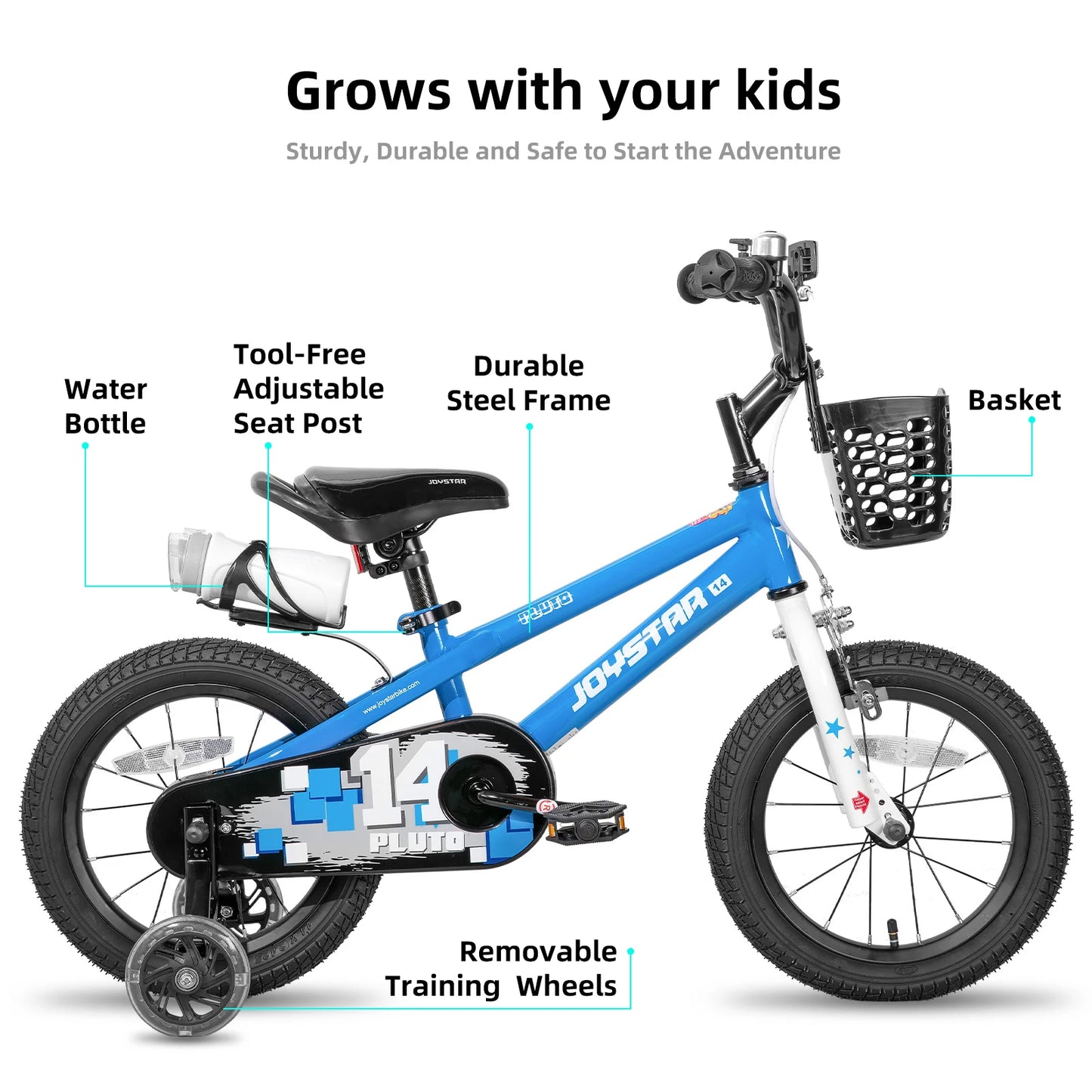 Ljustra Kids Bike with Light Up Training Wheels for Ages 3-12 JoyStar