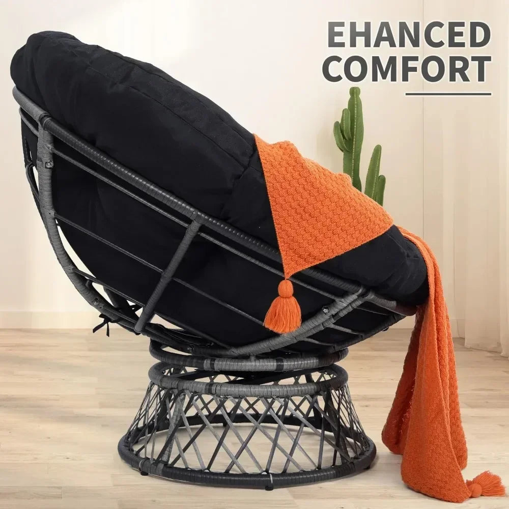 Oversized Rattan Papasan Chair 360° Swivel Waterproof Cushion
