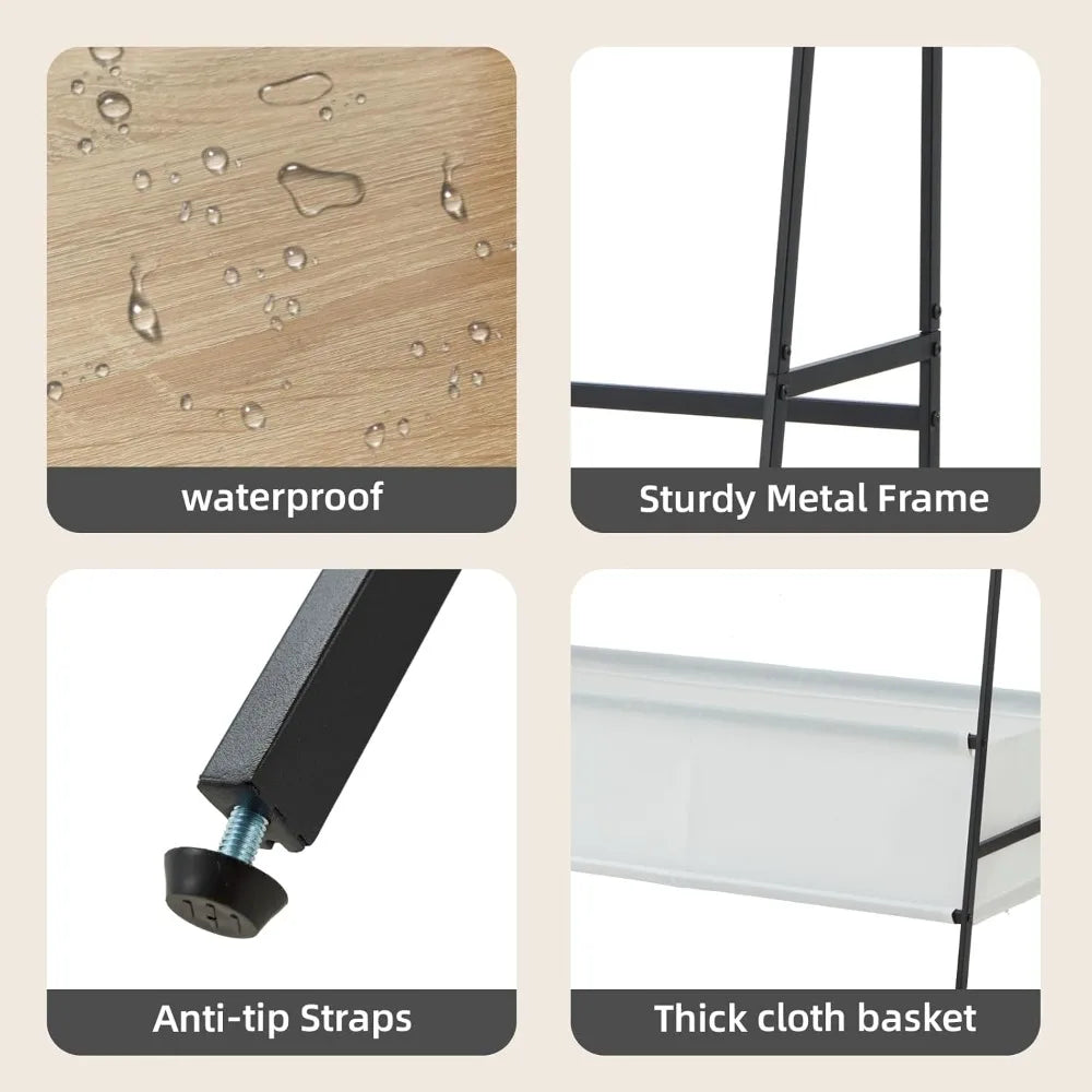 Modern Clothing Rack with Storage Shelves and Bag for Hanging Clothes