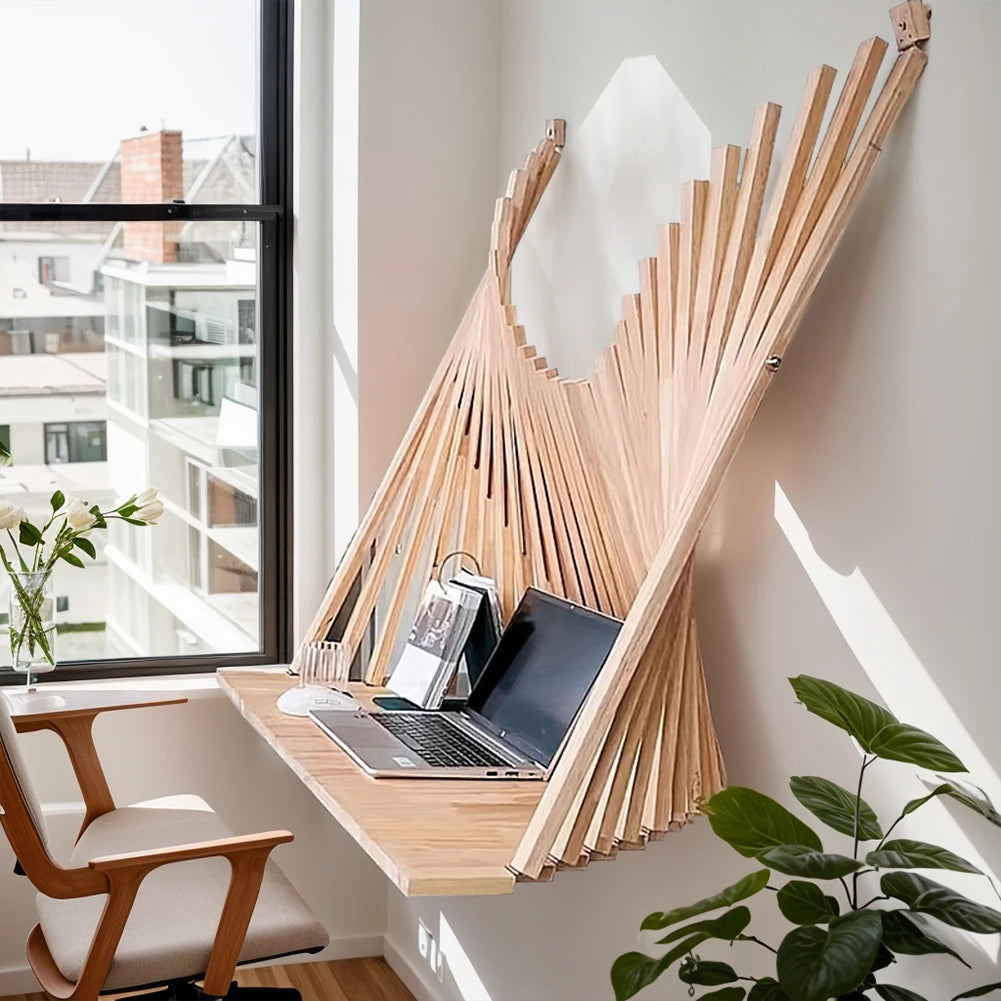 Minimalist Wall Mounted Computer Desk Solid Wood Folding Office Table