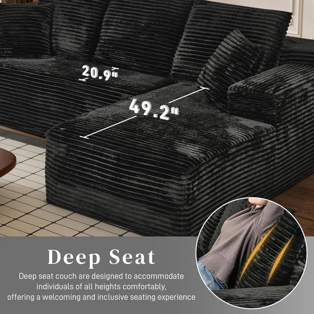 Ljustra 107" Modular Cloud Sectional Sofa Deep Seat Corduroy L-Shaped Couch