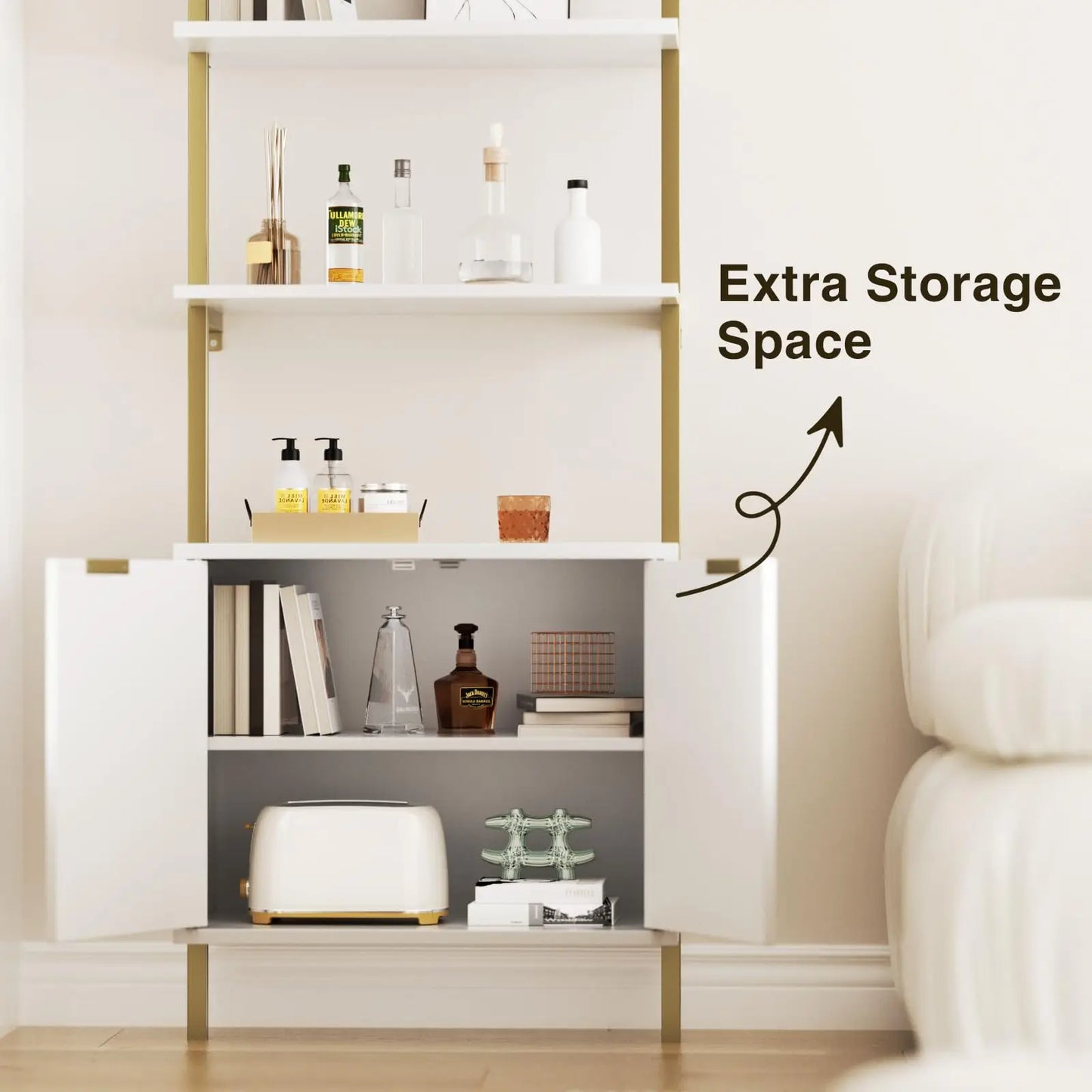 Ladder Bookshelf Storage Cabinet 71'' Tall Wall Mount Bookcase Metal Frame