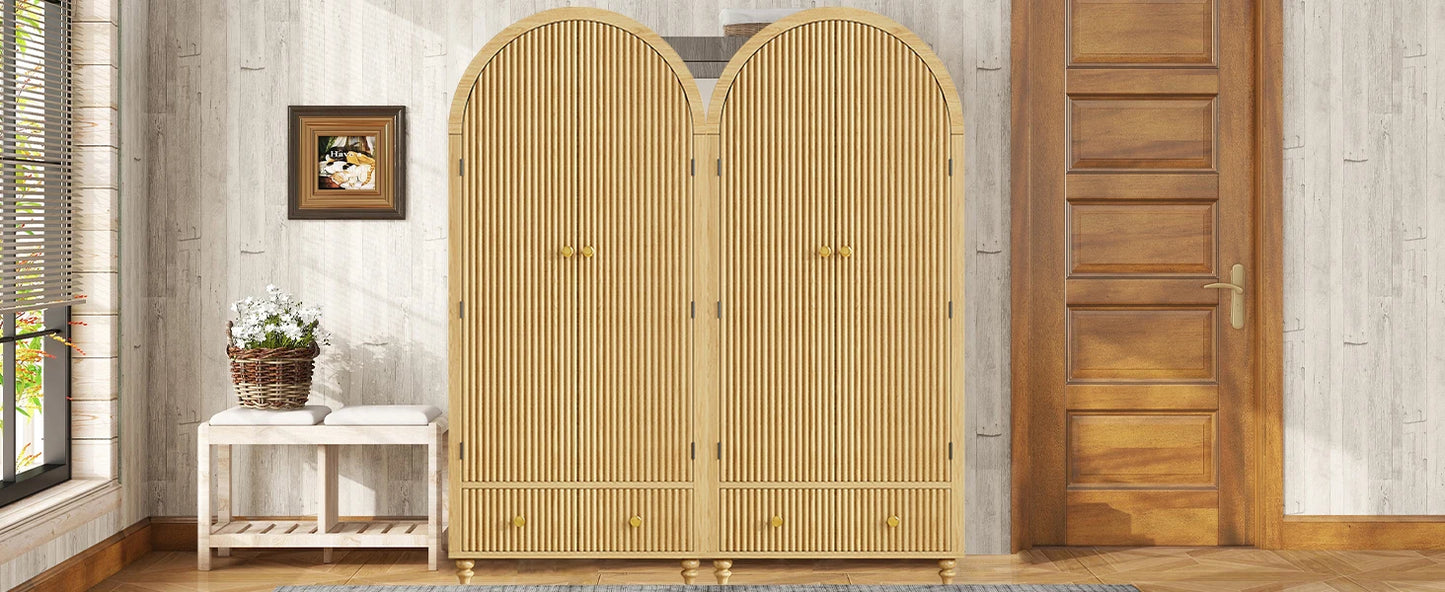 Modern Arched Wooden Storage Cabinet with Fluted Doors and Gold Knobs