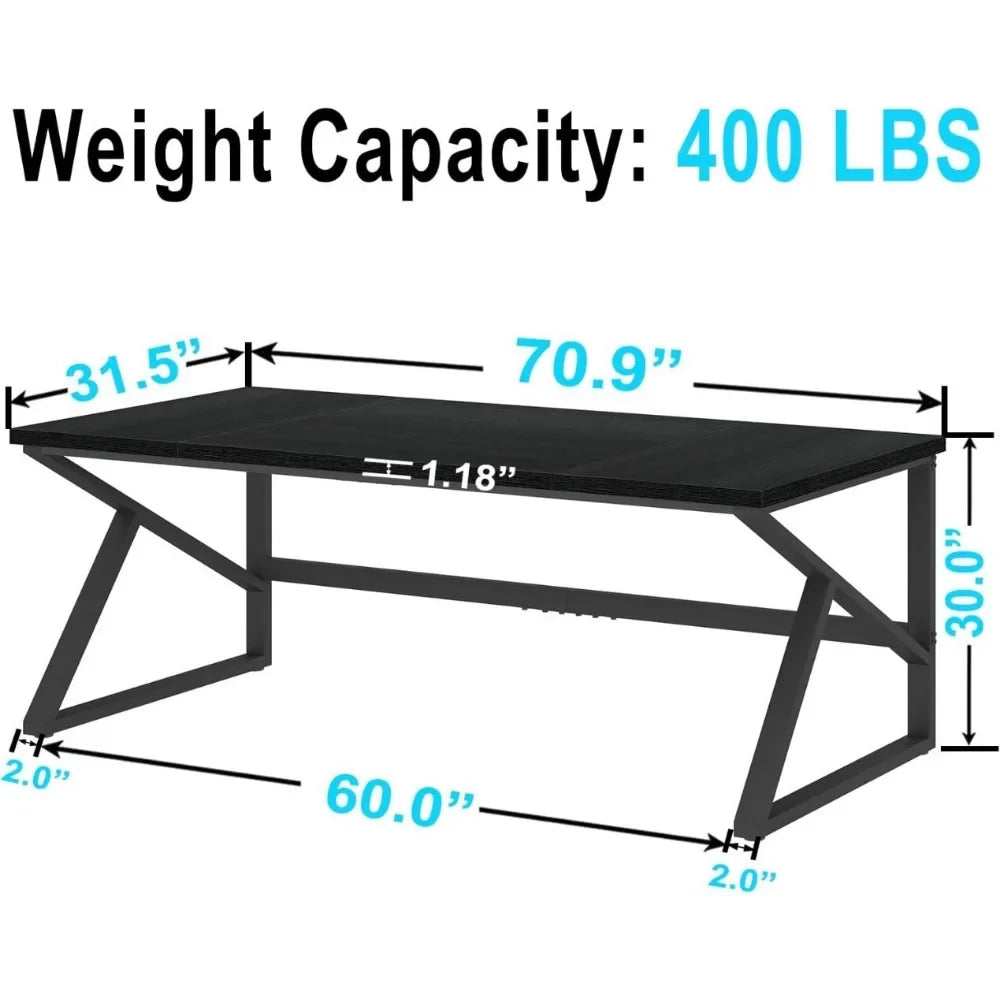 Large Metal Wood Computer Desk for 2 Monitors 70 Inch Home Office