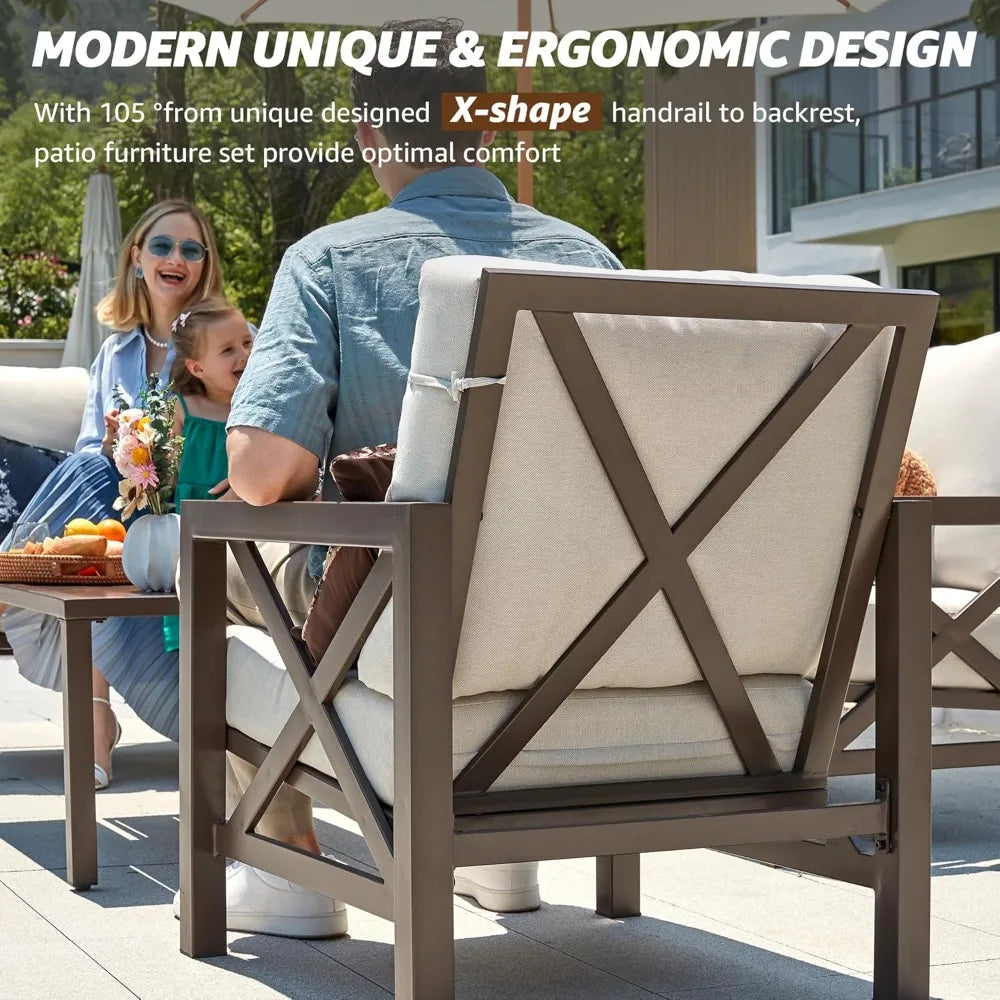 Ljustra 4 Piece Modern Metal Outdoor Patio Furniture Set with Rocking Chairs