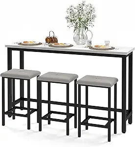 Bar Table Set for 3 Faux Marble Rectangular Dining Set with Stools