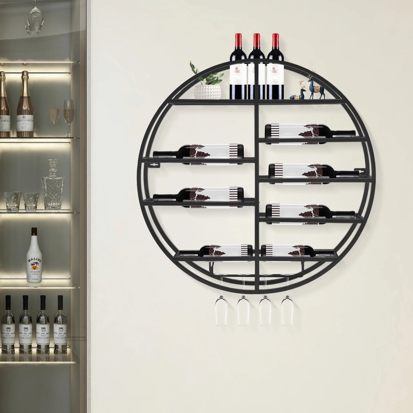 Wall-Mounted Round Wine Rack Large Capacity Home Pub Storage Display