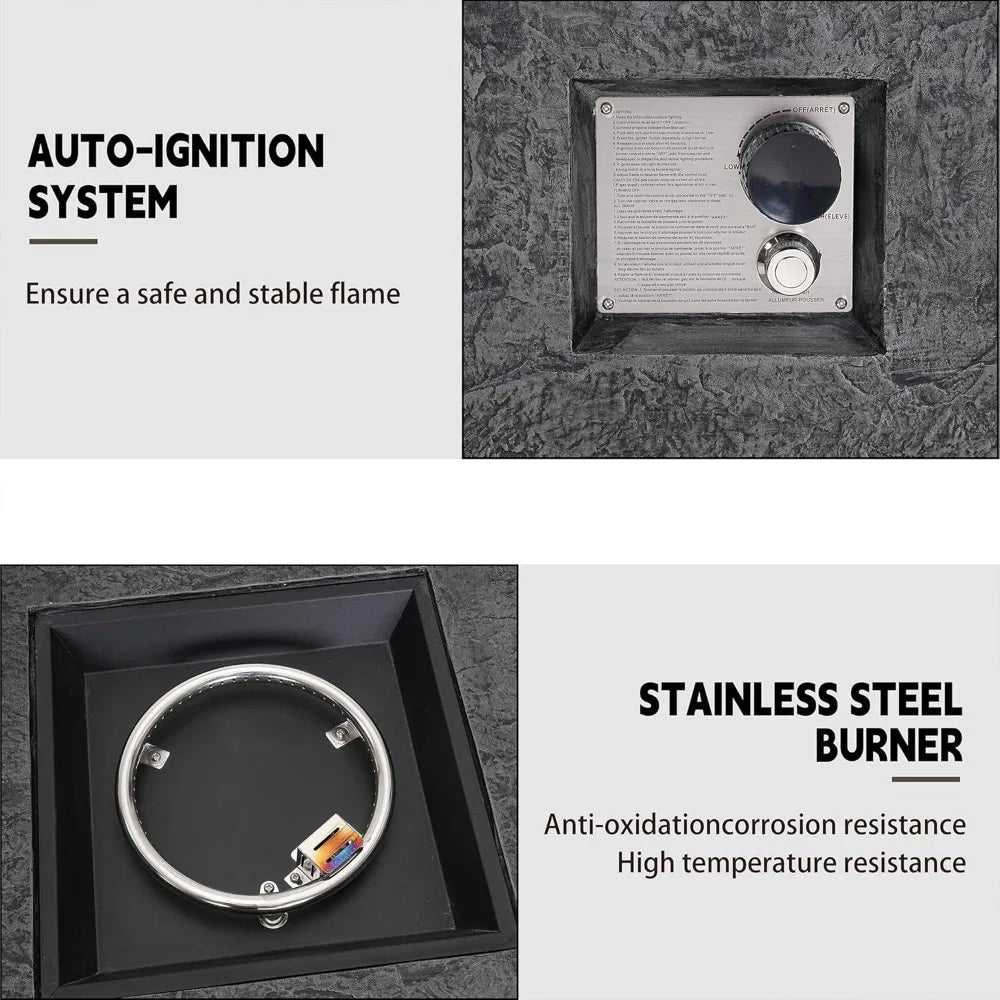 32 Inch Square Outdoor Propane Fire Pit Table with Glass Wind Guard