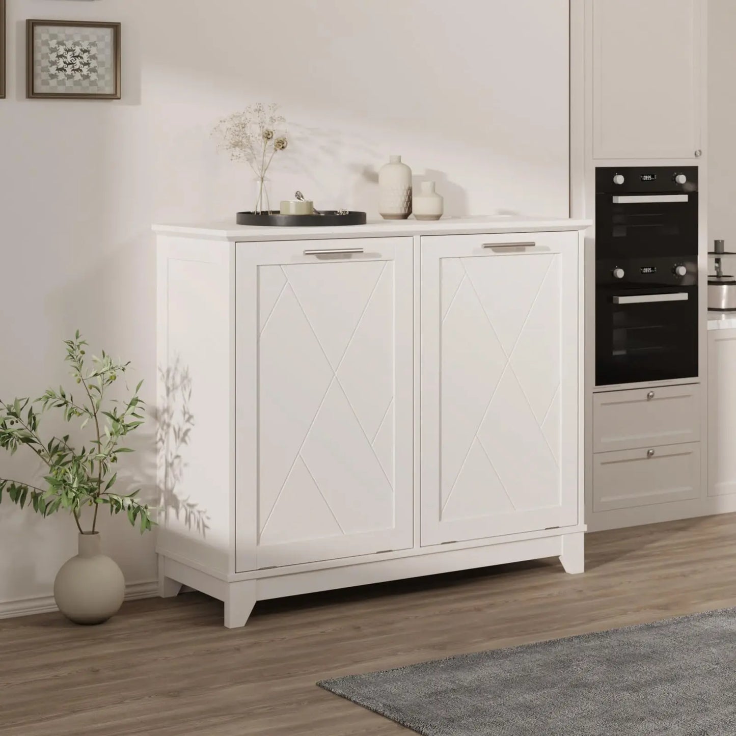 Tilt Out Trash Can Cabinet with Charging Station and Deodorizing Function