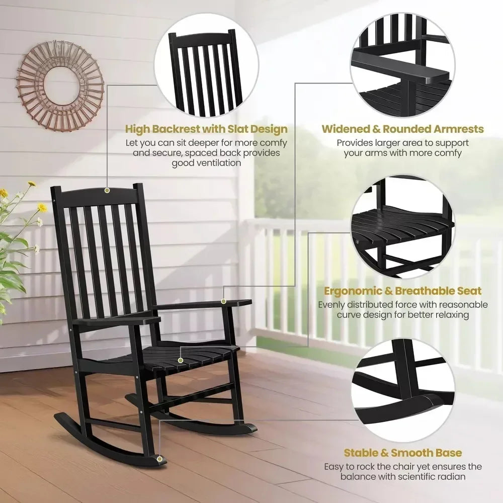 2PCS Rocking Chair Garden Porch Rocker High Back Armchair Indoor Outdoor