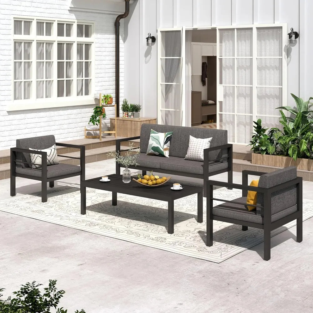 Outdoor Aluminum Sofa Set with Removable Cushions 4 Piece Patio Set