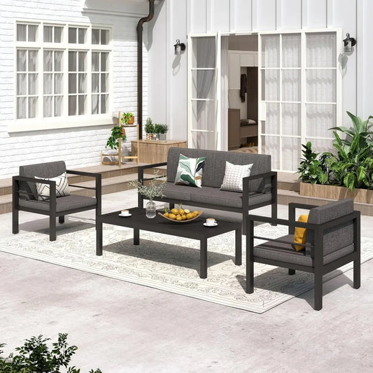 Outdoor Aluminum Sofa Set with Removable Cushions 4 Piece Patio Set