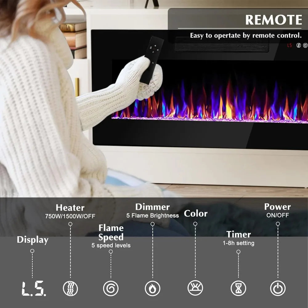 Ljustra Fireplace TV Stand for 80 Inch TVs with LED Light and Storage