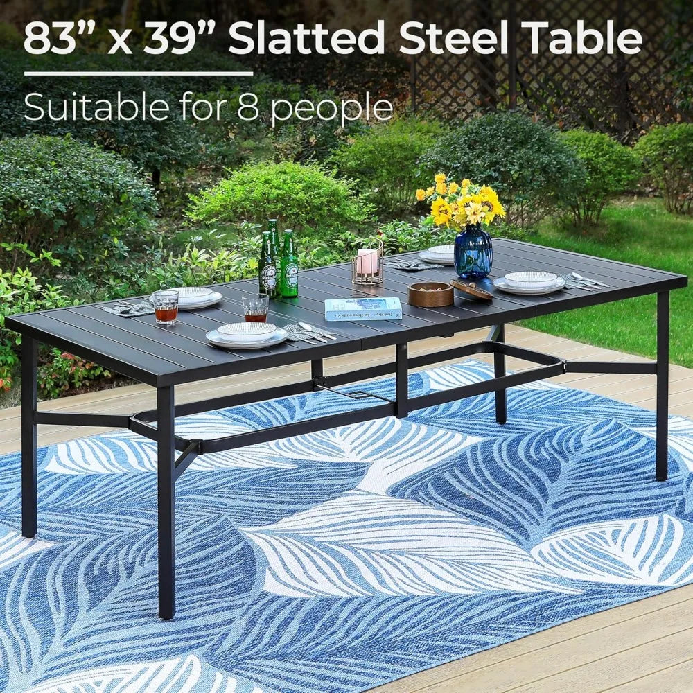 9 Piece Outdoor Dining Set for 8 with Wrought Iron Table and Wicker Chairs