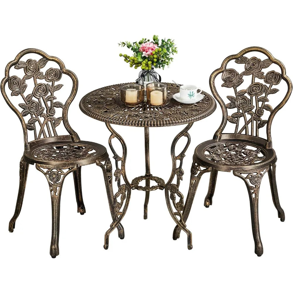 3-Piece Outdoor Bistro Set with Rose Design for Balcony and Garden