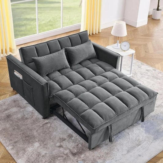 3-in-1 Convertible Sleeper Loveseat Sofa Bed Plush Pull-Out Futon w/ Storage