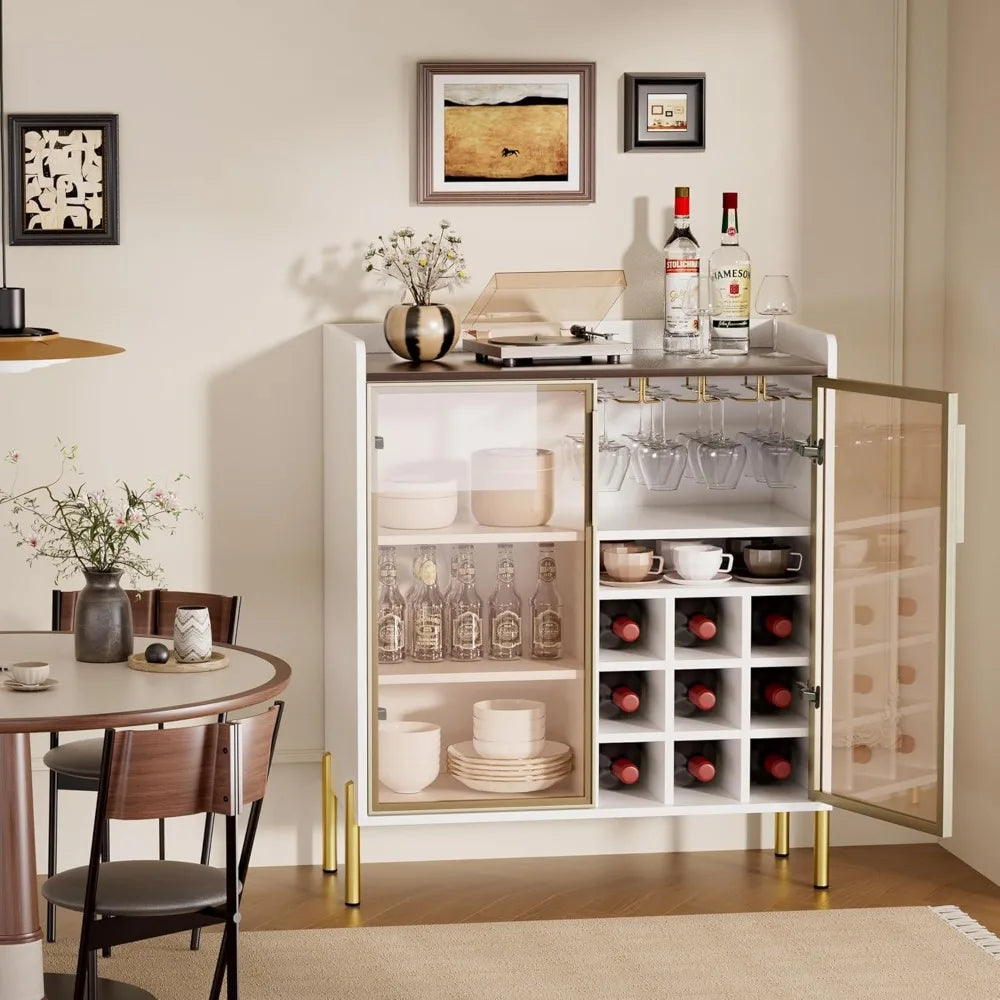 Ljustra Coffee Bar Cabinet Glass Door White Wine Liquor Storage Buffet