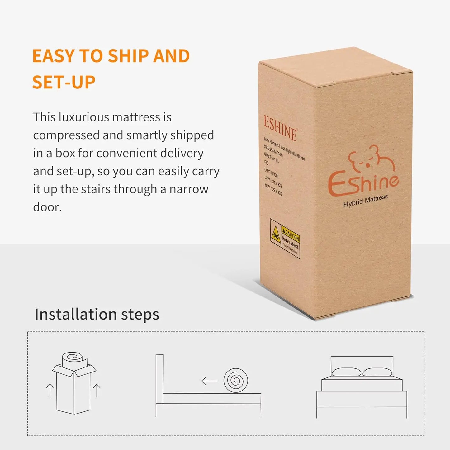 Ljustra 14 Inch Twin XL Memory Foam Hybrid Mattress Medium Firm