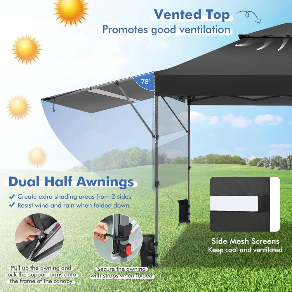 Pop Up Canopy Tent 10x17.6 Ft Adjustable Dual Awnings Portable Outdoor