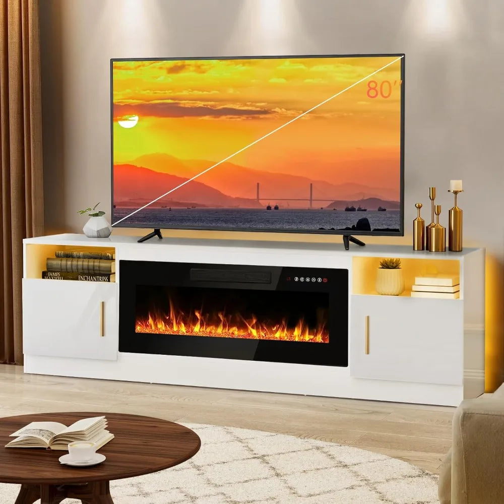 Ljustra Fireplace TV Stand for 80 Inch TVs with LED Light and Storage