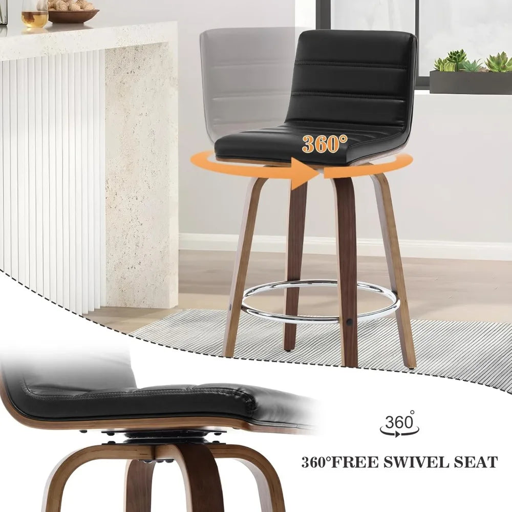 Bar Stools 26 Inch Set of 4 Swivel PU Leather Modern Counter Stools