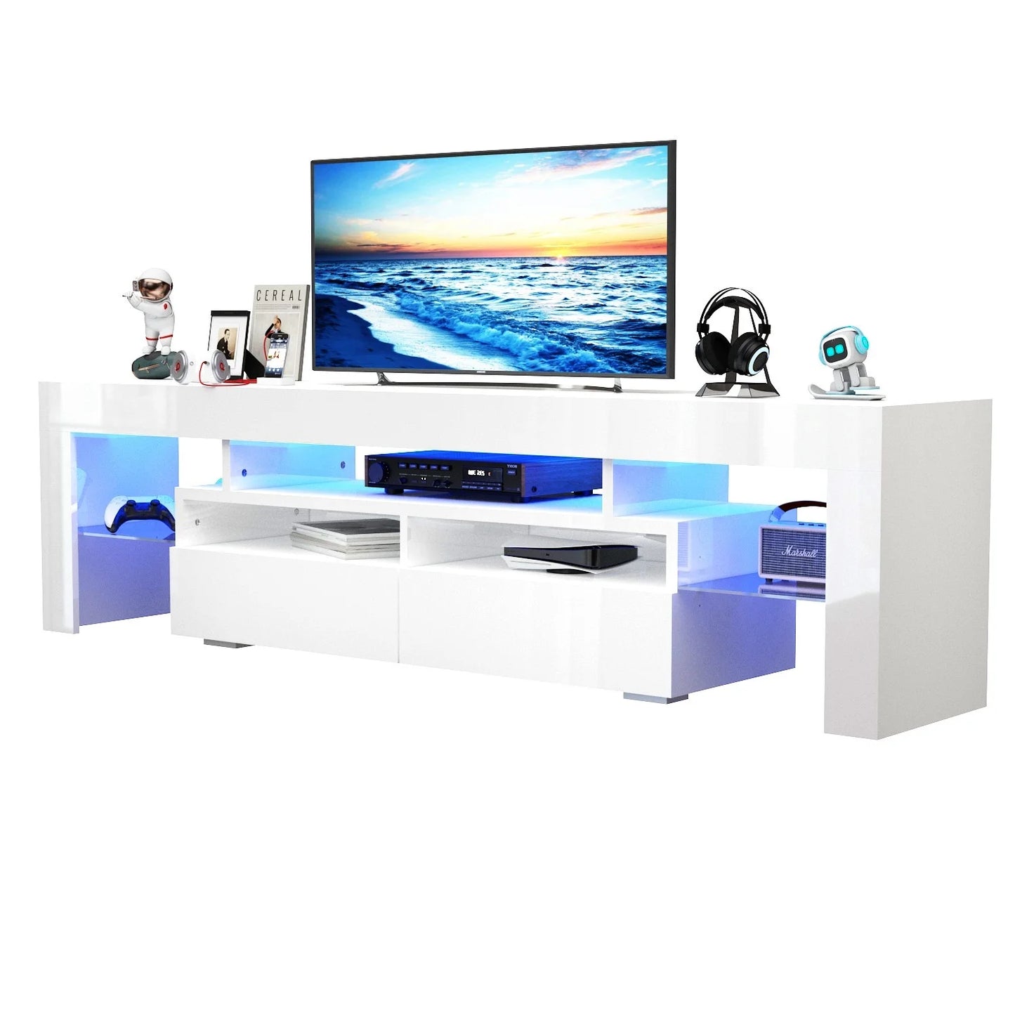 LED TV Stand Modern High Gloss Storage Cabinet with RGB Lighting