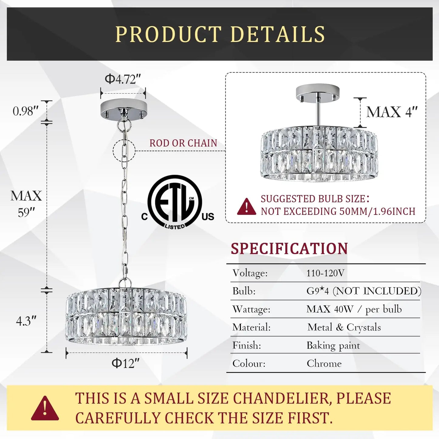 Modern 4-Light Chrome Crystal Pendant Light for Entrance Kitchen Corridor