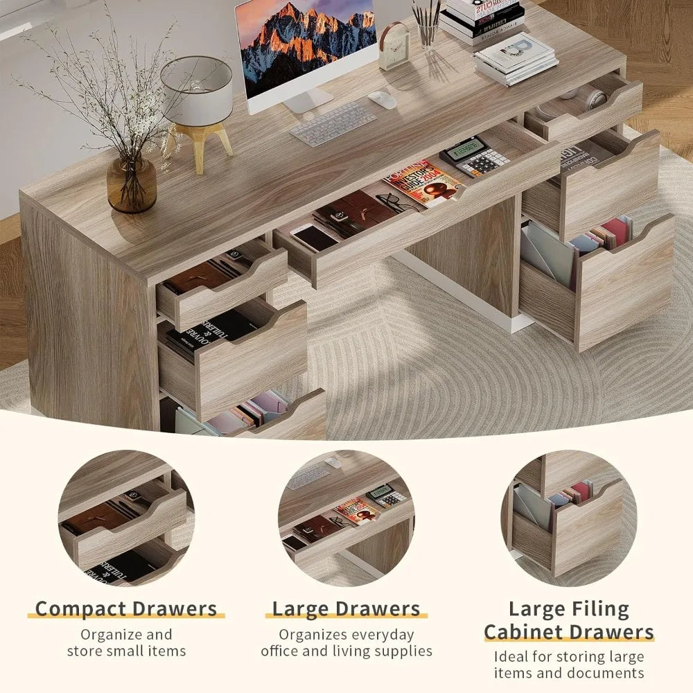 54 Inch Computer Desk with 7 Drawers Office Executive Workstation