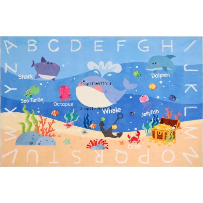 Alphabet Whale Kids Rug Educational Area Rug for Playroom Nursery
