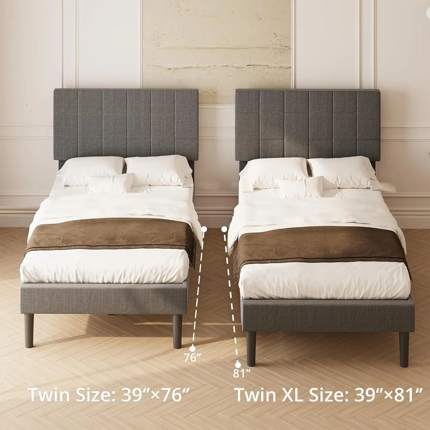 Twin XL Upholstered Bed Frame with Headboard Modern Platform Bed