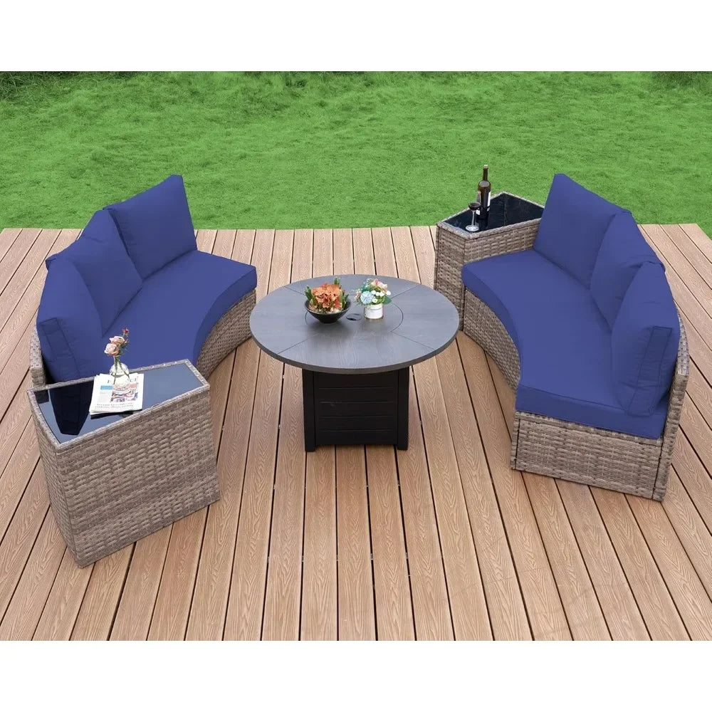 Ljustra Half-Moon Sectional Sofa Set Outdoor Patio Furniture with Cushions