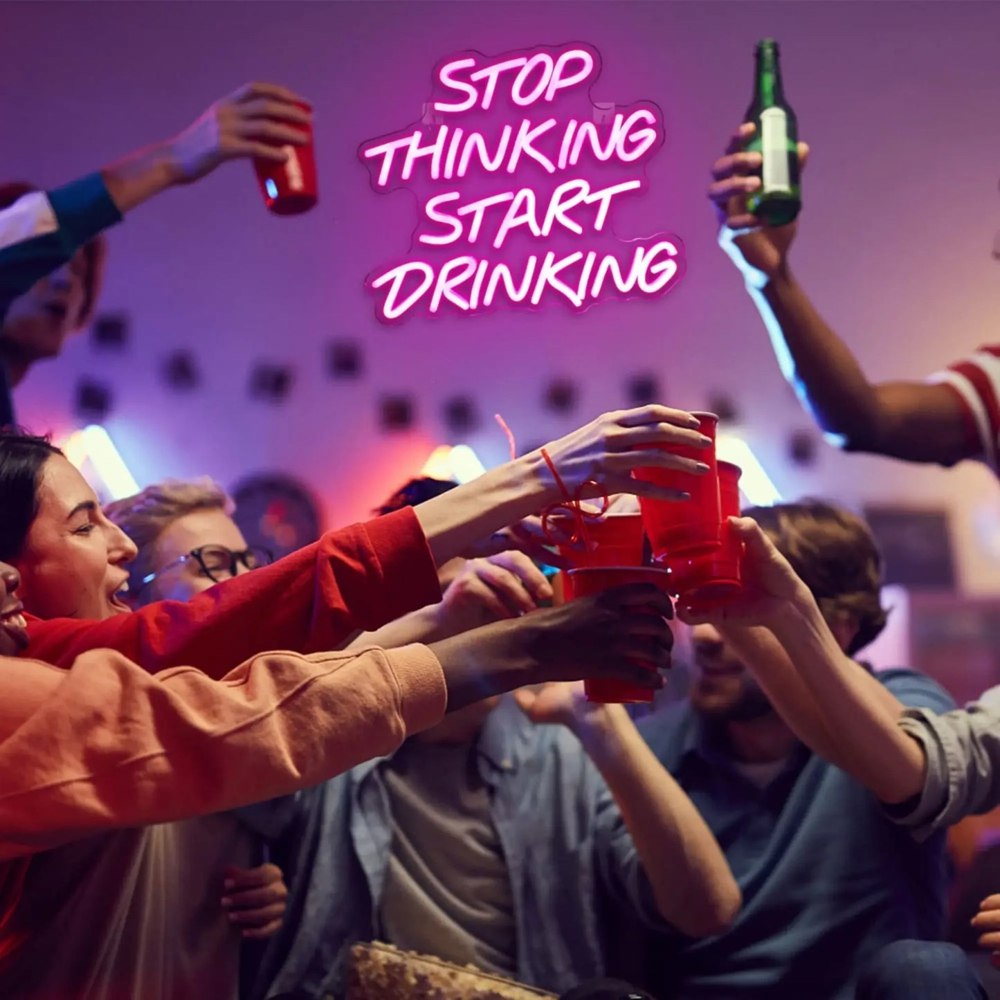 Stop Thinking Start Drinking Neon Sign Light Dimmable LED Bar Decor