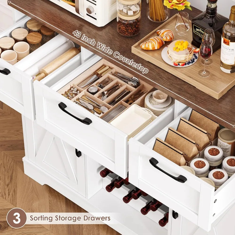 72 Inch Large Kitchen Pantry Storage Cabinet with Barn Doors and Drawers