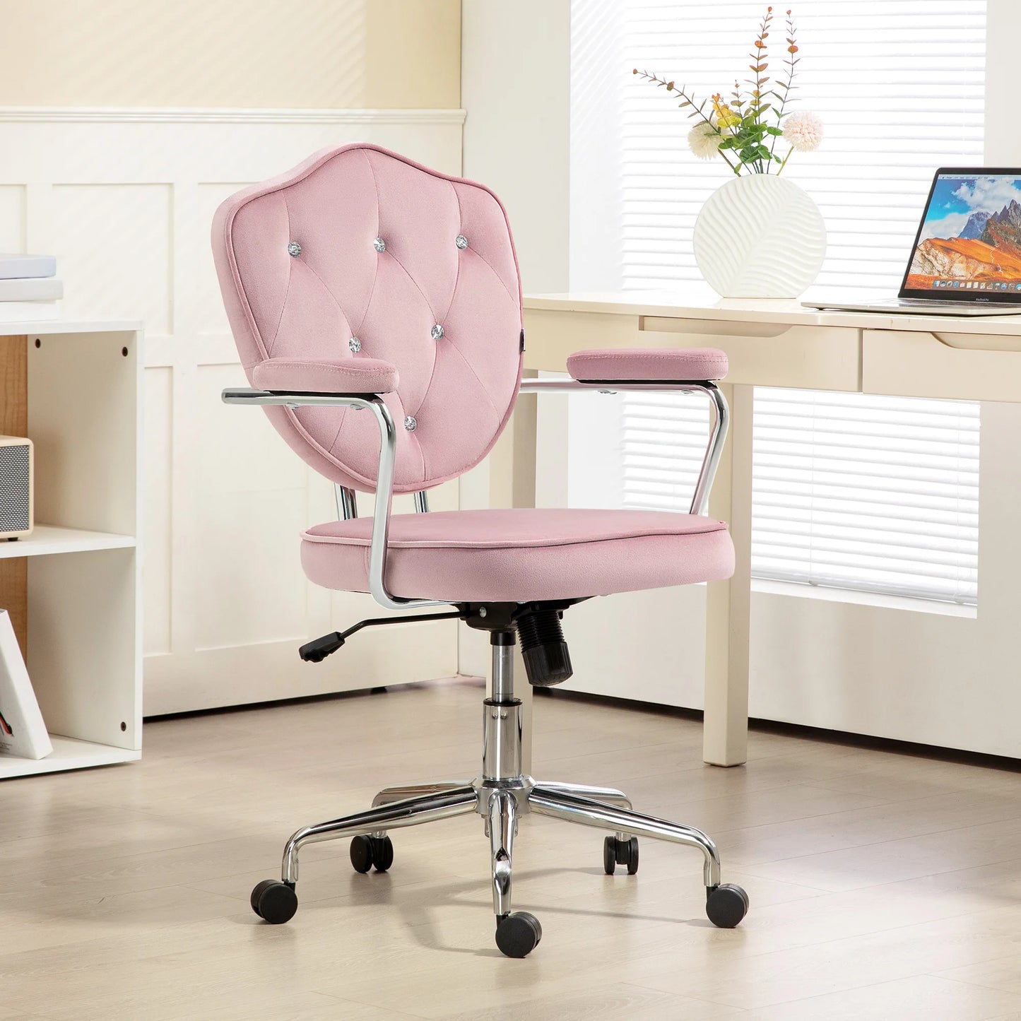 Ljustra Cute Velvet Office Chair Swivel Adjustable Pink Home Furniture