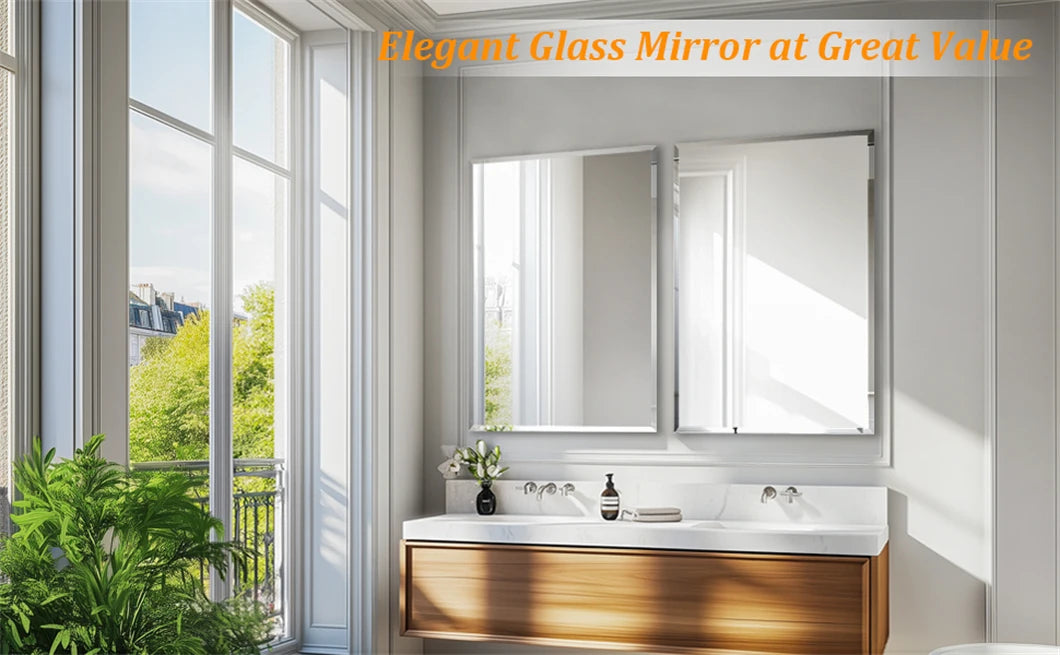 Rectangle Frameless Wall Mirror Beveled Edge Entry Bathroom Decor