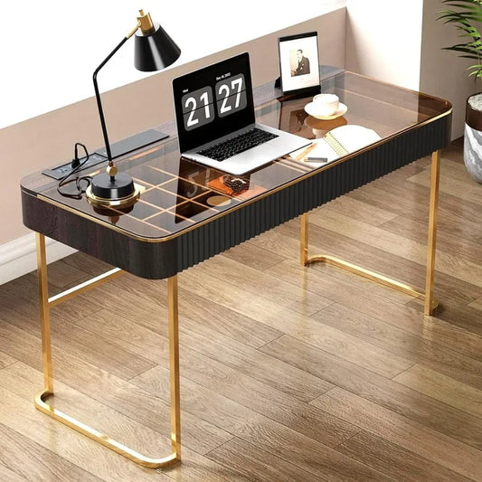 Vanity Desk with Built-in Outlet for Makeup and Home Office Use