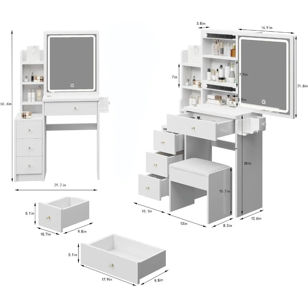 Ball & Cast Vanity Desk with LED Lights 4 Drawers Sliding Mirror