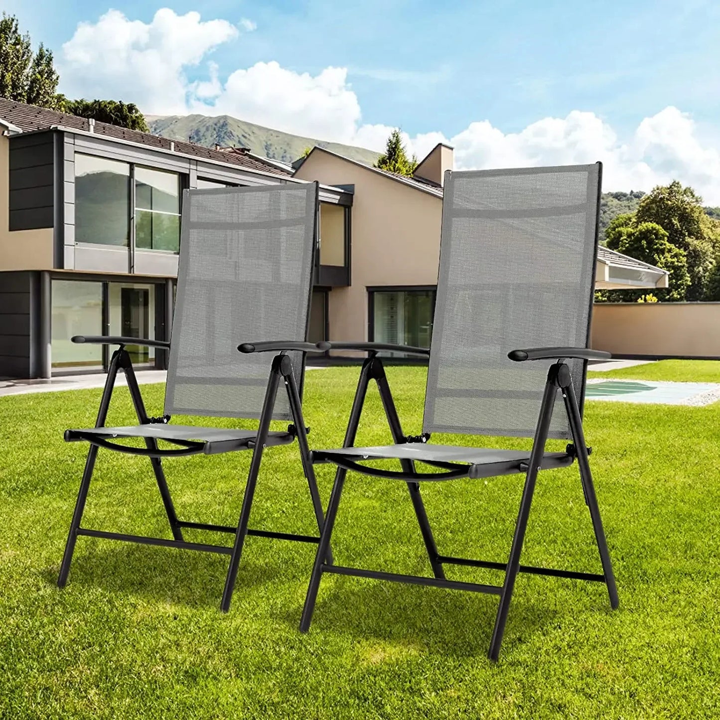 2PCS Adjustable Foldable Lounge Chairs Outdoor Lightweight Aluminum