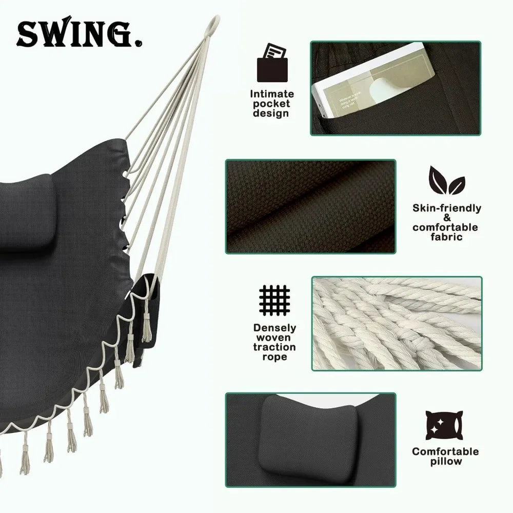 Unique U-Shaped Hammock Chair with Stand Sturdy Rust-Resistant Patio Swing